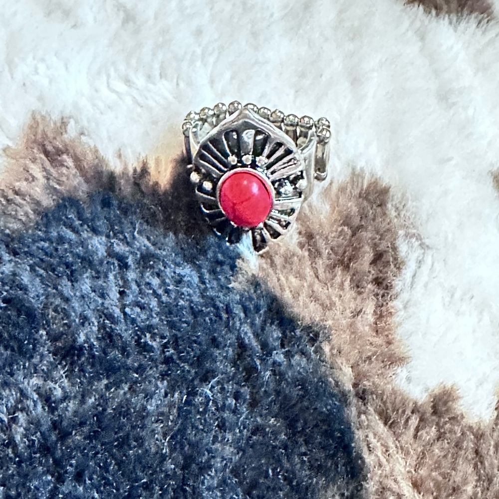 Elegant Silver Ring with Red Stone